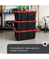 Iris 27Gal/108Qt 4 Pack Large Heavy-Duty Storage Plastic Bin Tote Organizing Container with Durable Lid, Black/Red