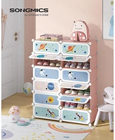 Slickblue Kids' Shoe Rack with Doors, 12-Slot Stackable Storage Organizer, Plastic Wardrobe, Toys, Books, Clothes