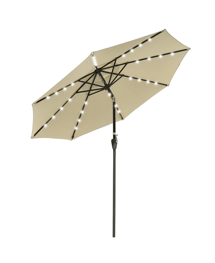 Yescom 9' Solar Led Patio Umbrella w/ Crank Tilt Cover Top Beach Garden Outdoor Beige