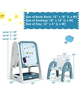 Sugift 2-in-1 Kids Easel Desk Chair Set Book Rack Adjustable Art Painting Board