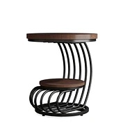 Tribesigns Round End Table: 2 Tiers Faux Marble Side Table with Storage Shelf, Bedside Nightstand, Metal Arc