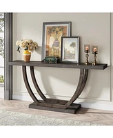 Tribesigns 63-Inch Skinny Console Table with Geometric Base 2-Tier Farmhouse Sofa Narrow Long, Thickened Behind Couch Shelves for Liv