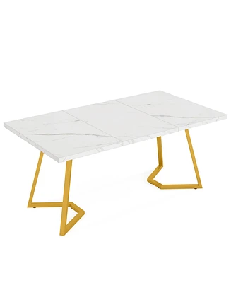 Tribesigns Modern Gold Computer Desk: 55 Inches White and Gold Home Office Desk with Metal Legs, Faux Marble Study Writing Table for Small Spaces, Sim