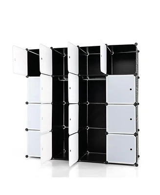 Sugift 16-Cube Storage Organizer with 16 Doors and 2 Hanging Rods