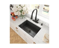 Casainc 27" L x 19" W Undermount Single Bowl Fireclay Farmhouse Kitchen Sink with Sink Grid