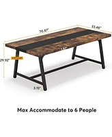 Tribesigns 6FT Rectangle Conference Table, 70.87 Inches Long Meeting Table for Conference Room, Vintage Wood Office Executive Desk with Strong Metal F