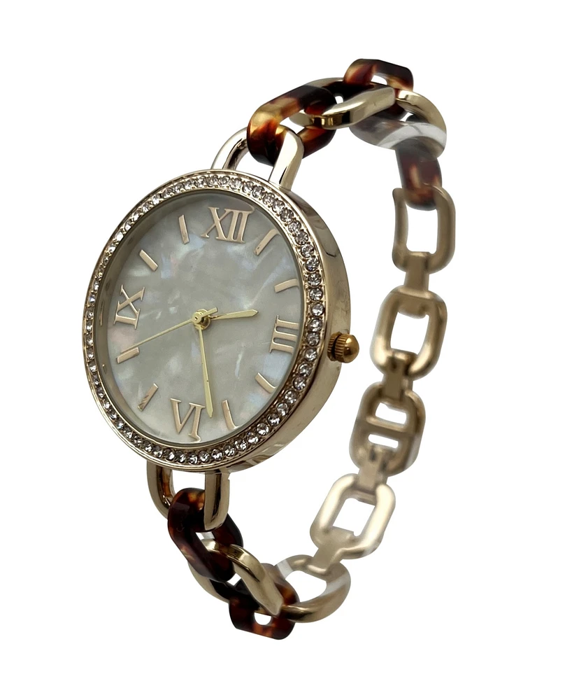 Olivia Pratt Bracelet Style Metal and Tortoise Women Watch