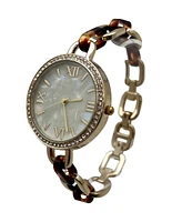Olivia Pratt Black Bracelet Style Metal and Tortoise Women Watch