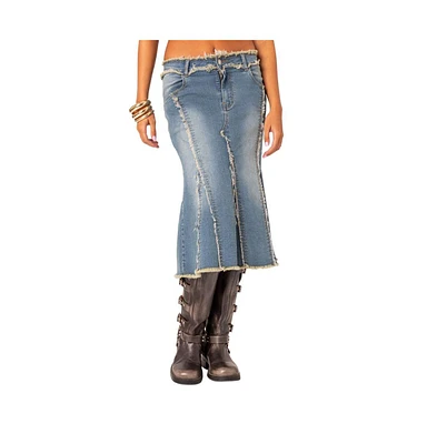 Women's Arabella Distressed Denim Midi Skirt