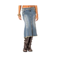 Edikted Women's Arabella Distressed Denim Midi Skirt - Blue