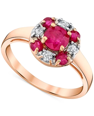 Ruby (1-1/20 ct. t.w.) & Diamond (1/6 ct. t.w.) Cluster Ring in 14k Rose Gold