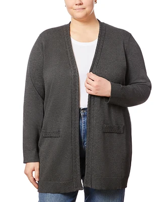 Melissa Paige Plus Size Cable-Knit-Trim Open-Front Cardigan