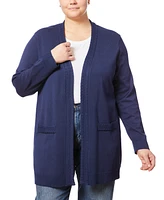 Melissa Paige Plus Size Cable-Knit-Trim Open-Front Cardigan