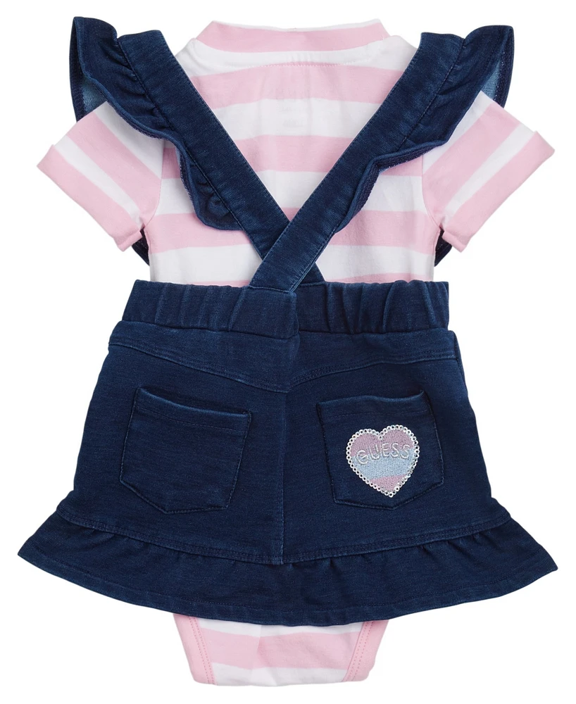 Guess Baby Girl Bodysuit and Knit Denim Skirtall Set