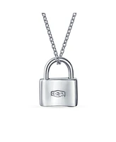 Bling Jewelry Plain Simple Couples Functional Lock Pendant Charm Lovers Padlock Necklace For Women Solid Sterling Silver Chain 16 Inch