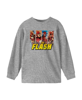 Dc Comics Boys Flash Panels Athletic Heather Long Sleeve Shirt