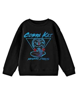 Cobra Kai Boys Never Dies Crew Neck Long Sleeve Black Youth Tee