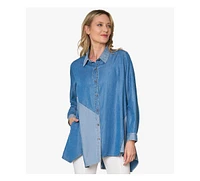 Stella Carakasi Women's Asymmetrical Denim Button-Front Shirt Top Crossroads Tunic