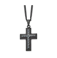 Chisel Carbon Fiber Inlay Cross Pendant Curb Chain Necklace