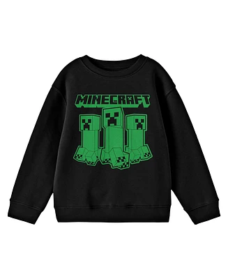 Minecraft Boys Creepers With Logo Crew Neck Long Sleeve Black Youth Tee