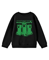 Minecraft Boys Creepers With Logo Crew Neck Long Sleeve Black Youth Tee