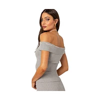 Edikted Women's Bow Time Fold Over Knit Top - Gray