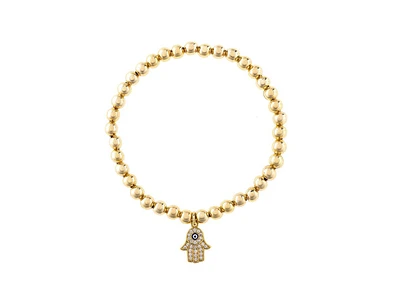 Rivka Friedman Dangling Hamsa Charm Polished Bead Stretch Bracelet