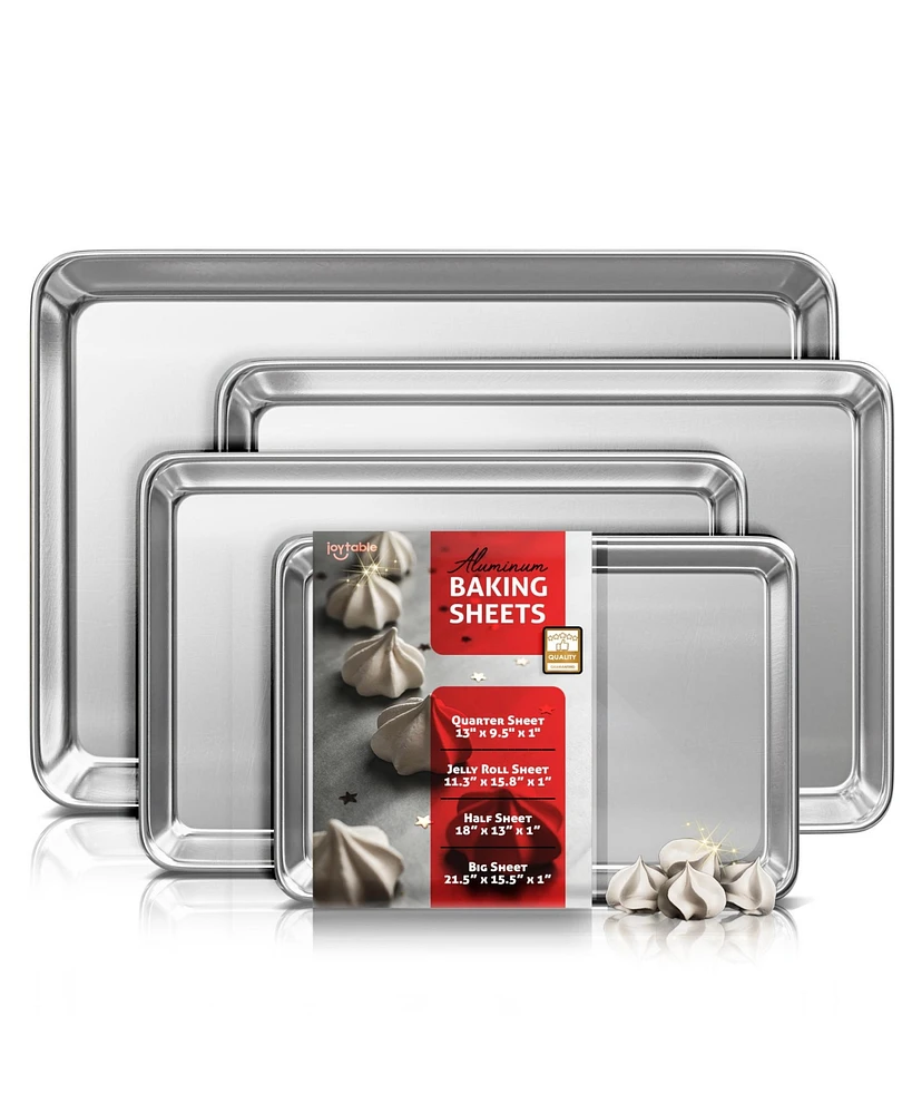 JoyTable Non-stick Aluminum Baking Sheet Set - 4 Pack - Large, Half Sheet, Quarter Sheet, Jelly Roll Sheet