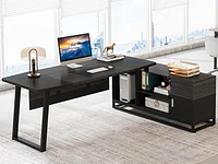 Tribesigns L Shaped Computer Desk with Cabinet, Large Executive Office Storage Shelves, 67” Modern Business Furniture Set Workstation