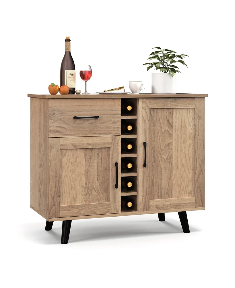 Costway 2-Door Wine Bar Cabinet Kitchen Sideboard Buffet with Drawer & Adjustable Shelves