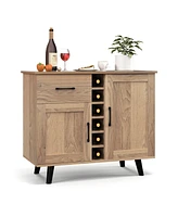 Costway 2-Door Wine Bar Cabinet Kitchen Sideboard Buffet with Drawer & Adjustable Shelves