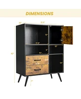 Sugift Industrial Buffet Sideboard Kitchen Cupboard with Cubbies Drawers