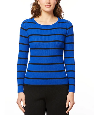 Melissa Paige Women's Scoop Neck Ribbed Striped Sweater