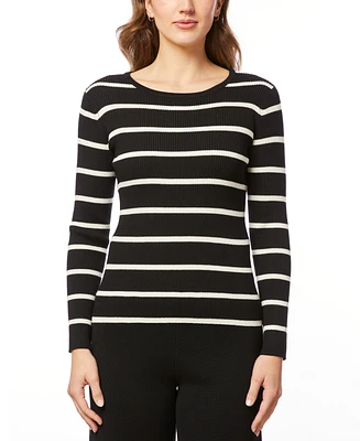 Melissa Paige Women's Scoop Neck Ribbed Striped Sweater