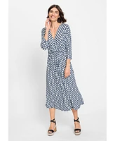 Olsen Women's 3/4 Sleeve A-Line Dot Print Midi Dress