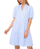 CeCe Women's Short-Sleeve Cotton Gingham Babydoll Dress