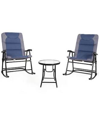 Sugift 3 Pieces Outdoor Folding Rocking Chair Table Set with Cushion