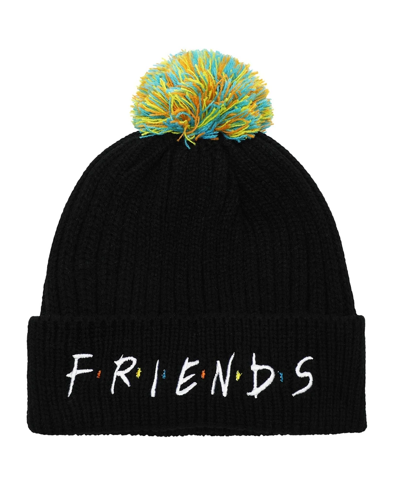 Friends Men's Logo plain black Pom knitted Cuffed Winter Beanie