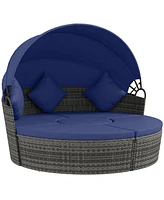 Outsunny Daybed Patio Furniture Set, Chairs, Sofa, Table Ottoman, Dark Blue