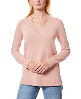 Melissa Paige Women's Ribbed Seamed Long-Sleeve High-Low-Hem V-Neck Sweater