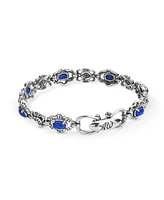 American West Jewelry Sterling Silver Women's Link Bracelet Oval Blue Denim Lapis Gemstone Small - Large