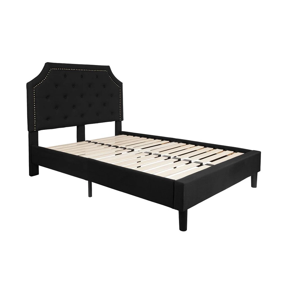 Merrick Lane Provence Platform Bed With Slatted Support Contemporary Tufted Upholstery With Accent Nail Trim