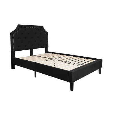 Merrick Lane Provence Platform Bed With Slatted Support Contemporary Tufted Upholstery With Accent Nail Trim