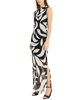 Donna Morgan Women's Mesh Printed Maxi Dress