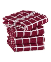 Design Imports Basic Terry Collection Windowpane Dishtowel Set, 16x26", Wine Check, 4 Piece