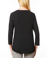Melissa Paige Women's Wave-Knit Scoop Neck 3/4-Sleeve Sweater