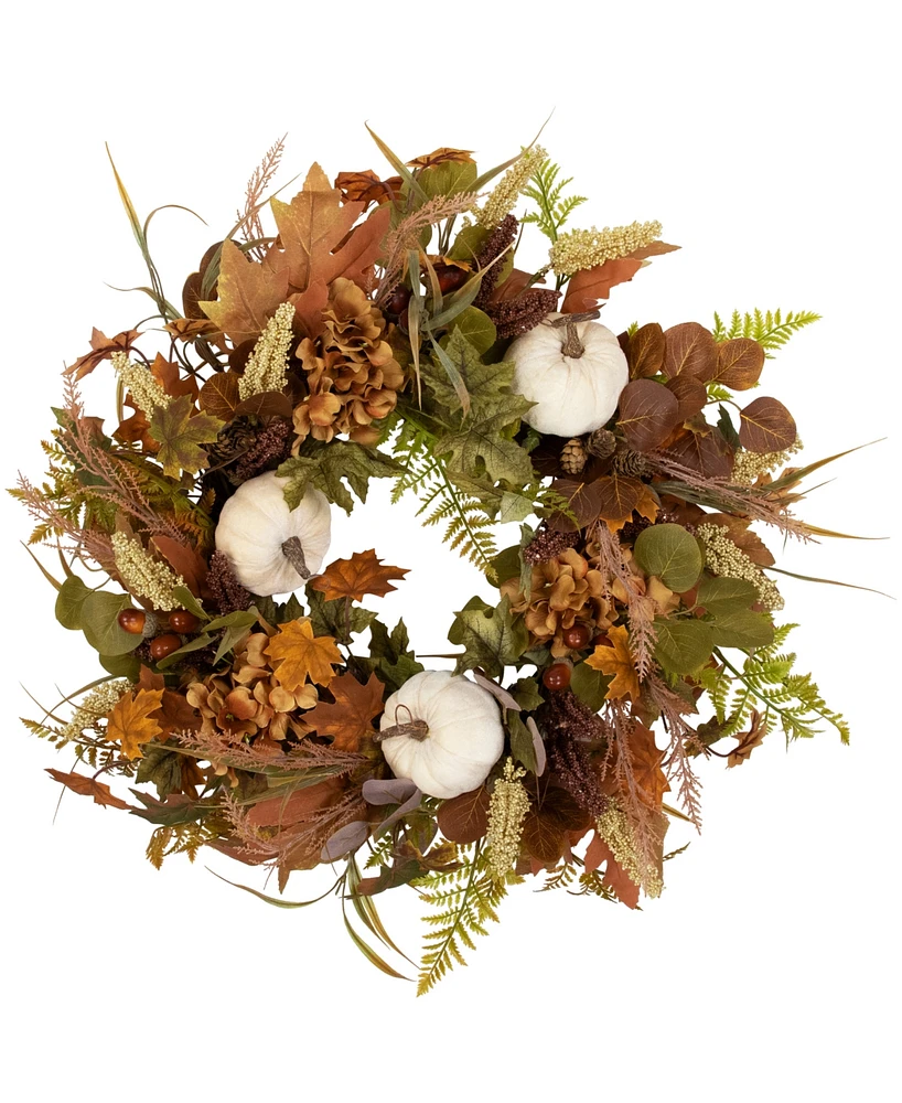 Northlight Pumpkins and Leaves Artificial Fall Harvest Wreath - 26" - Unlit