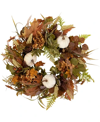 Northlight Pumpkins and Leaves Artificial Fall Harvest Wreath - 26" - Unlit