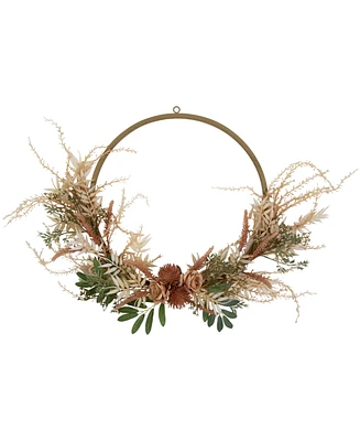 Northlight Fall Harvest Pale Roses with Foliage Artificial Wreath 24-Inch Unlit