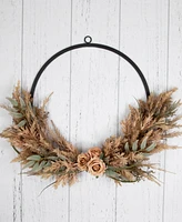 Northlight Fall Harvest Pale Rose and Thistle with Foliage Artificial Wreath 24-Inch Unlit